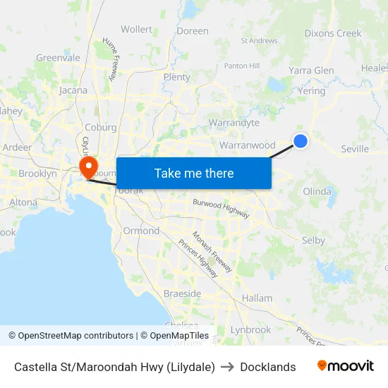 Castella St/Maroondah Hwy to Docklands map