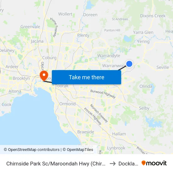Chirnside Park Sc/Maroondah Hwy to Docklands map