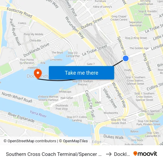 Southern Cross Coach Terminal/Spencer St to Docklands map