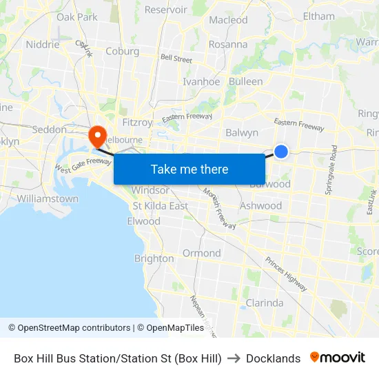 Box Hill Bus Station/Station St to Docklands map