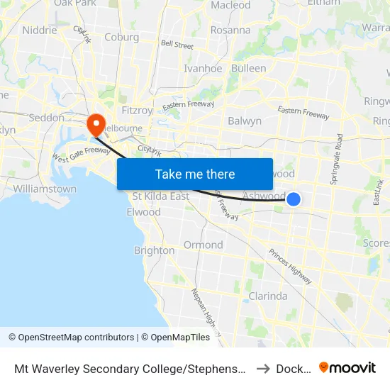 Mt Waverley Sec Col/Stephensons Rd to Docklands map