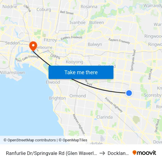 Ranfurlie Dr/Springvale Rd to Docklands map