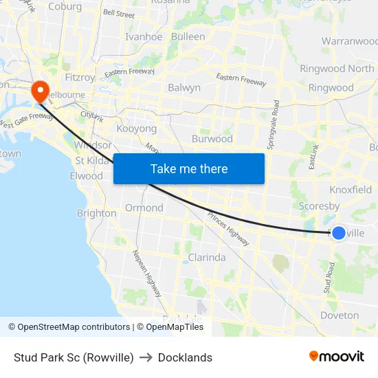 Stud Park Sc to Docklands map