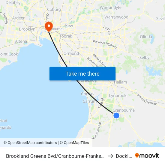 Brookland Greens Bvd/Cranbourne-Frankston Rd to Docklands map