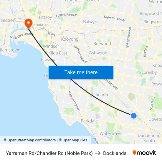 Yarraman Rd/Chandler Rd to Docklands map