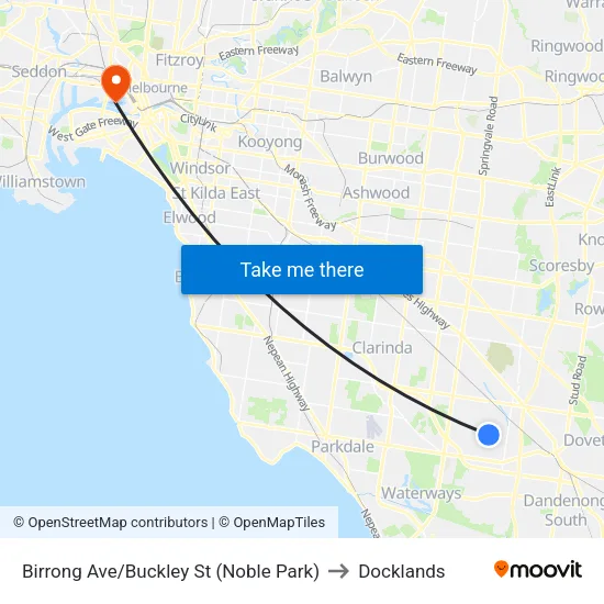 Birrong Ave/Buckley St to Docklands map