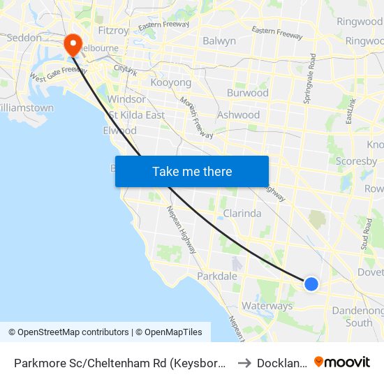 Parkmore Sc/Cheltenham Rd (Keysborough) to Docklands map