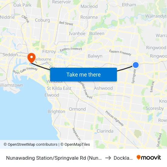 Nunawading Station/Springvale Rd to Docklands map