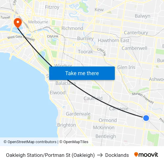 Oakleigh Station/Portman St to Docklands map