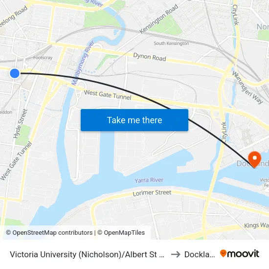 Victoria University/Albert St to Docklands map