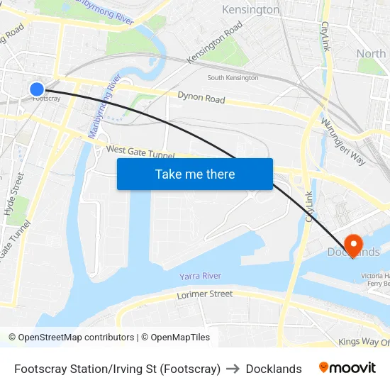 Footscray Station/Irving St to Docklands map