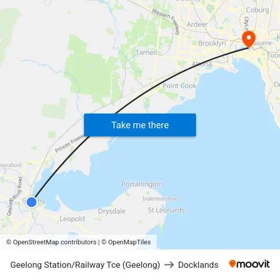 Geelong Station/Railway Tce to Docklands map