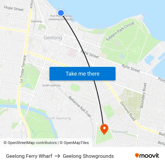 Geelong Ferry Wharf to Geelong Showgrounds map