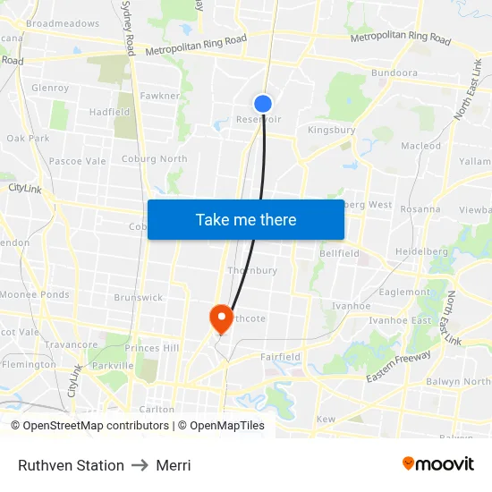 Ruthven Station to Merri map
