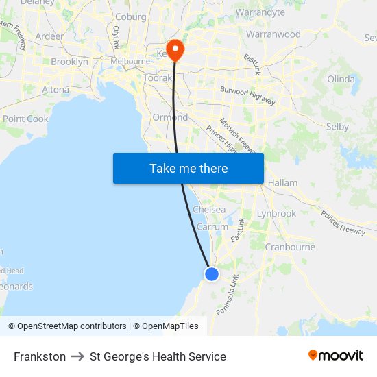 Frankston to St George's Health Service map