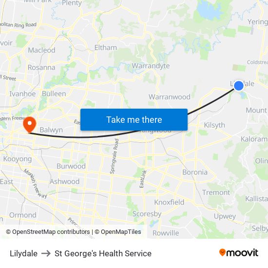 Lilydale to St George's Health Service map