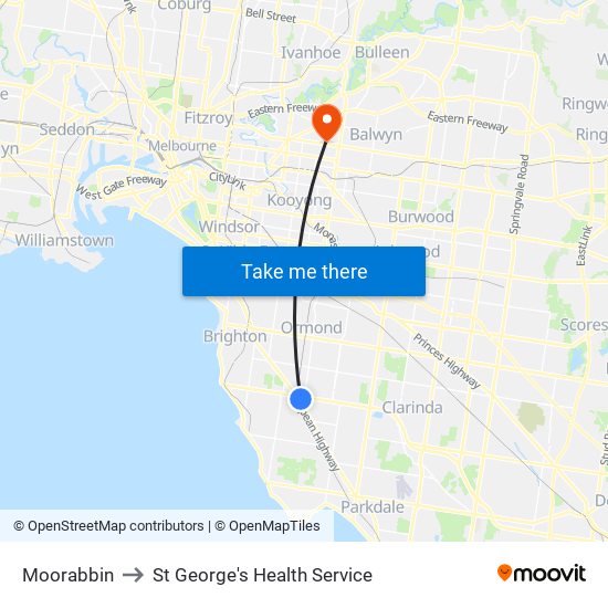 Moorabbin to St George's Health Service map