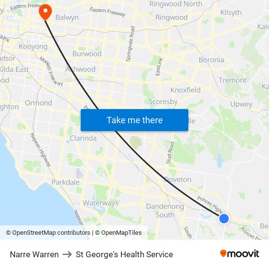 Narre Warren to St George's Health Service map