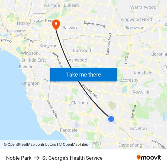 Noble Park to St George's Health Service map