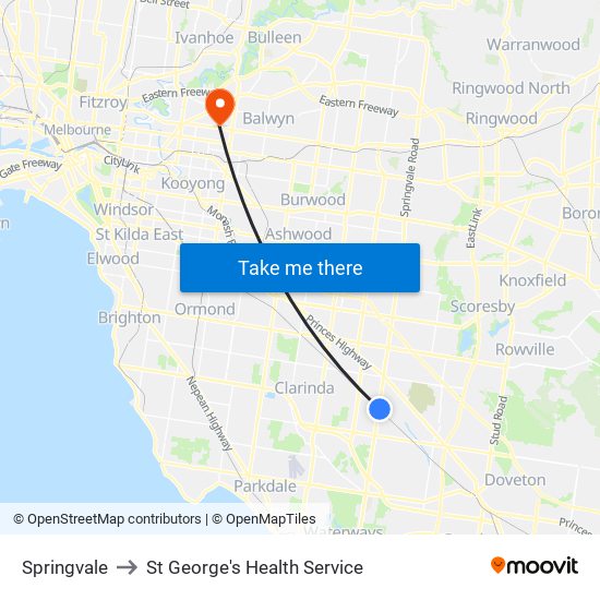 Springvale to St George's Health Service map