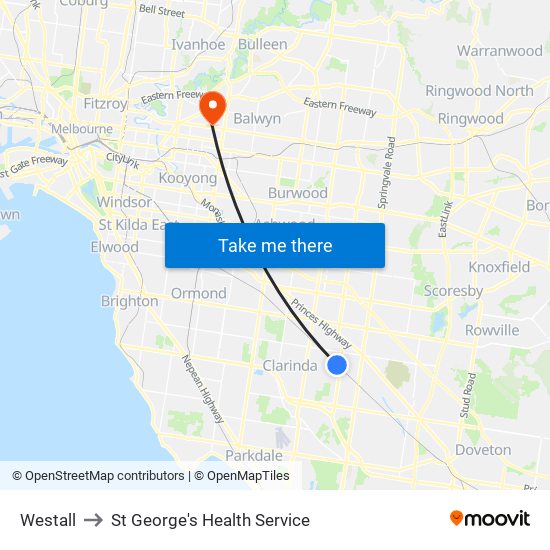 Westall to St George's Health Service map