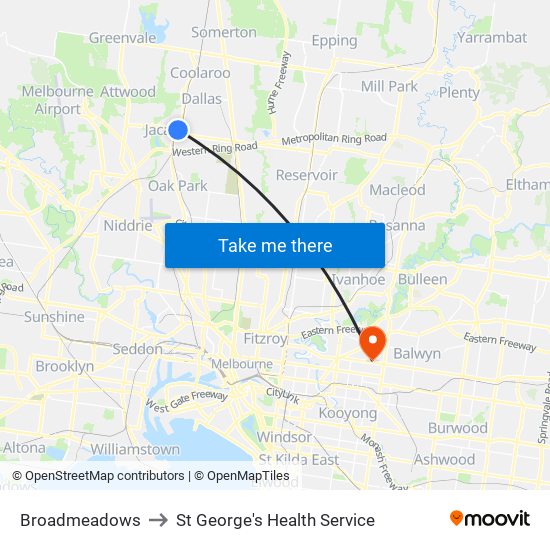 Broadmeadows to St George's Health Service map