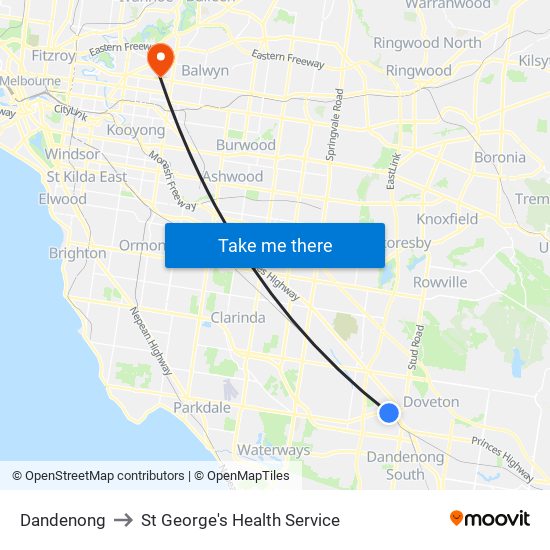 Dandenong to St George's Health Service map