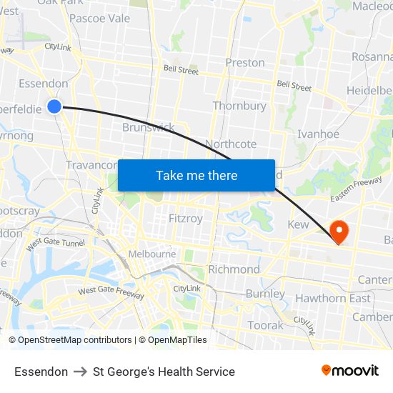 Essendon to St George's Health Service map