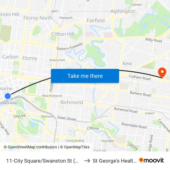 11-City Square/Swanston St (Melbourne City) to St George's Health Service map