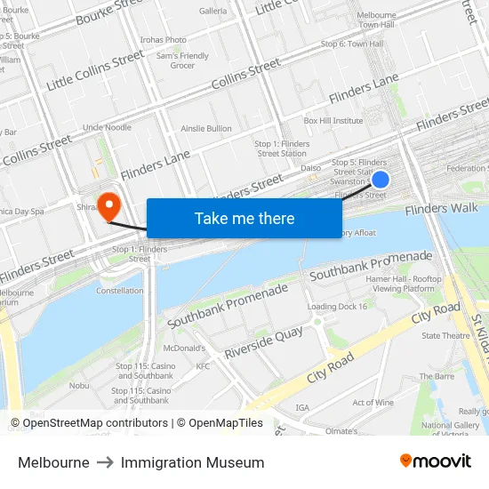 Melbourne to Immigration Museum map