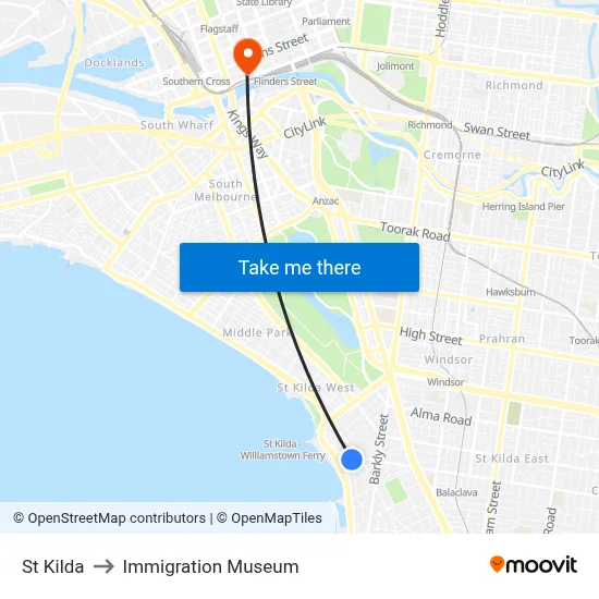 St Kilda to Immigration Museum map