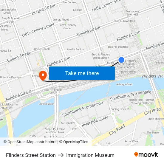 Flinders Street Station to Immigration Museum map