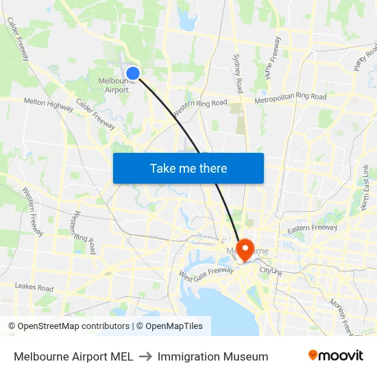 Melbourne Airport MEL to Immigration Museum map