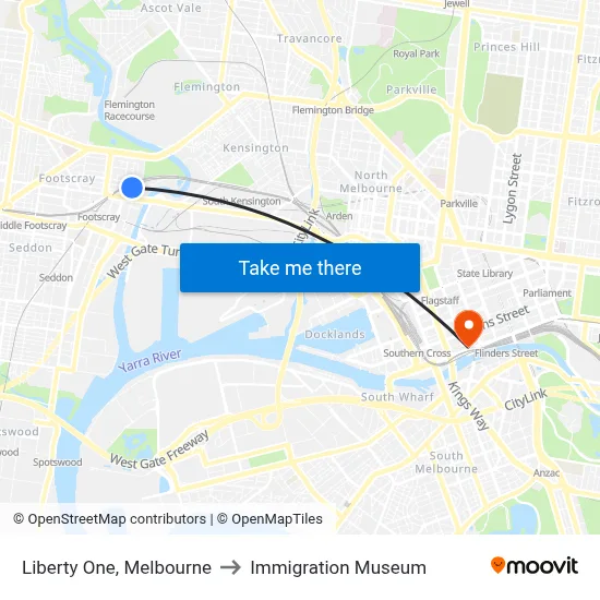 Liberty One, Melbourne to Immigration Museum map
