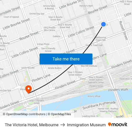 The Victoria Hotel, Melbourne to Immigration Museum map