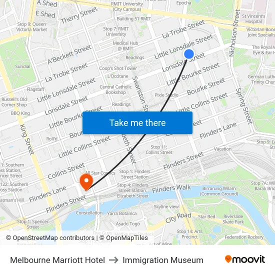 Melbourne Marriott Hotel to Immigration Museum map