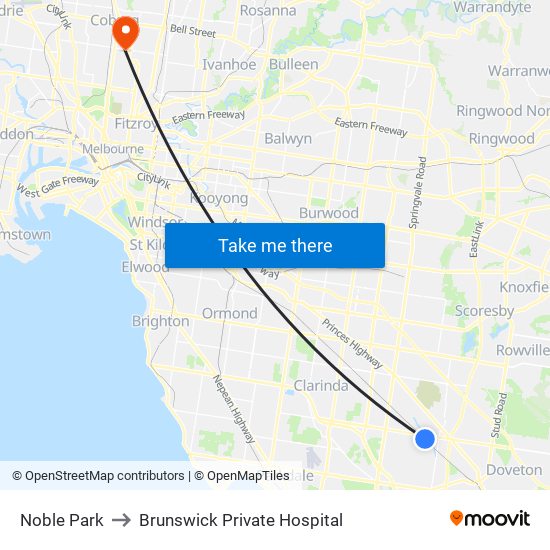 Noble Park to Brunswick Private Hospital map