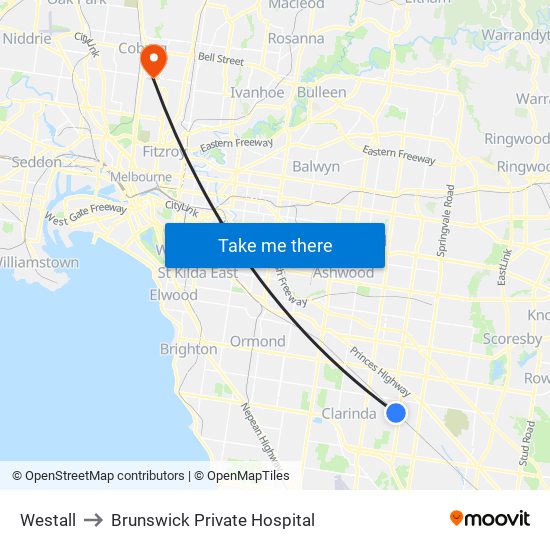 Westall to Brunswick Private Hospital map