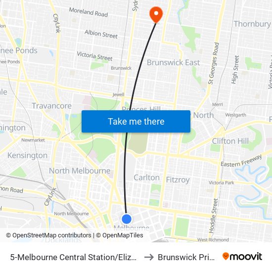 5-Melbourne Central Station/Elizabeth St (Melbourne City) to Brunswick Private Hospital map