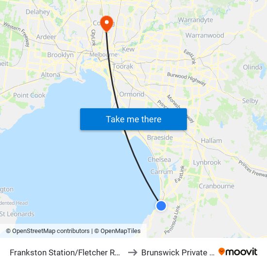 Frankston Station/Fletcher Rd (Frankston) to Brunswick Private Hospital map