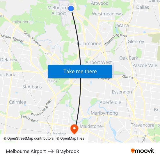 Melbourne Airport to Braybrook map