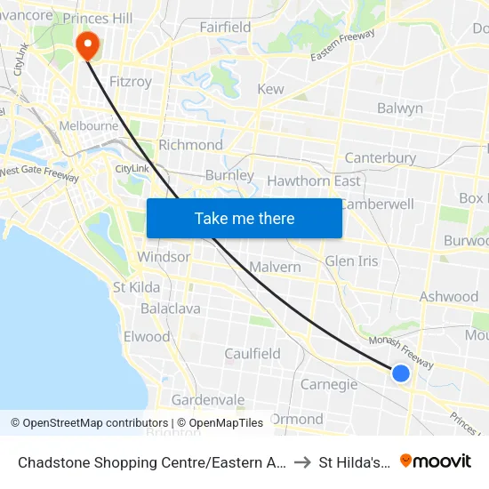 Chadstone Shopping Centre/Eastern Access Rd to St Hilda's College map
