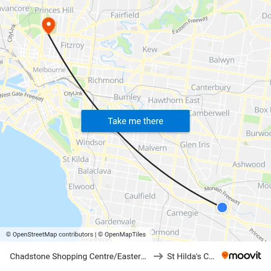 Chadstone Shopping Centre/Eastern Access Rd to St Hilda's College map