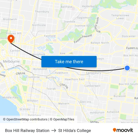 Box Hill Railway Station to St Hilda's College map