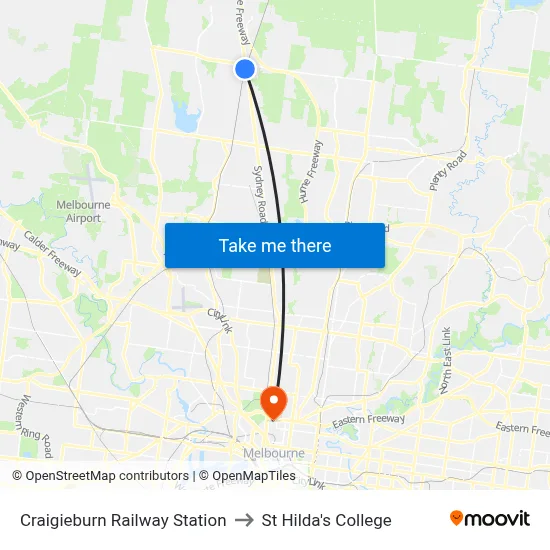 Craigieburn Railway Station to St Hilda's College map