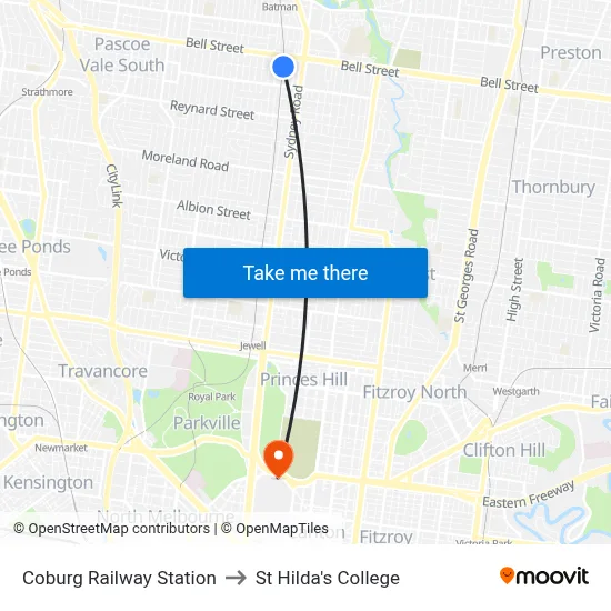 Coburg Railway Station to St Hilda's College map