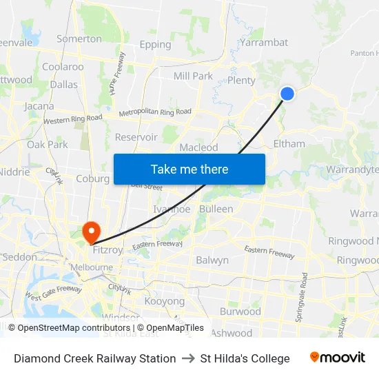 Diamond Creek Railway Station to St Hilda's College map
