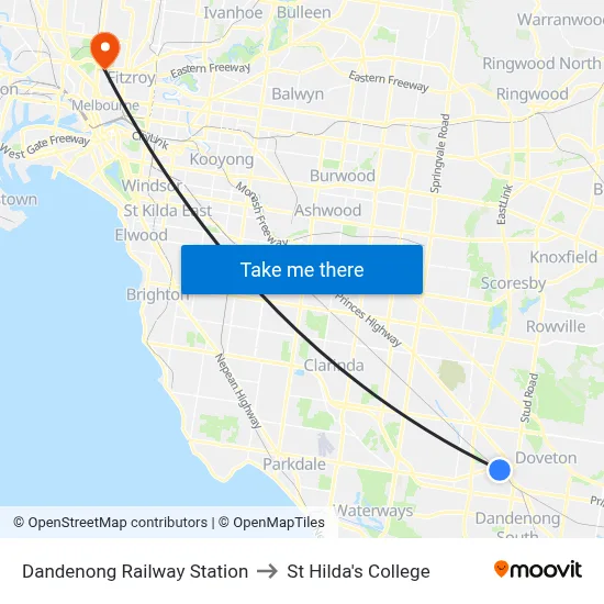 Dandenong Railway Station to St Hilda's College map
