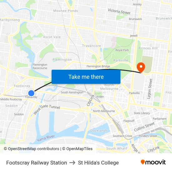 Footscray Railway Station to St Hilda's College map