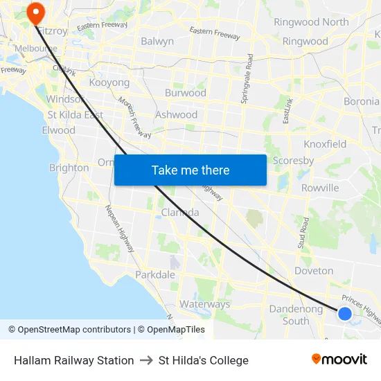 Hallam Railway Station to St Hilda's College map
